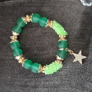 HANDMADE IN TURKEY GREEN STONES STAR GOLD BRACELET